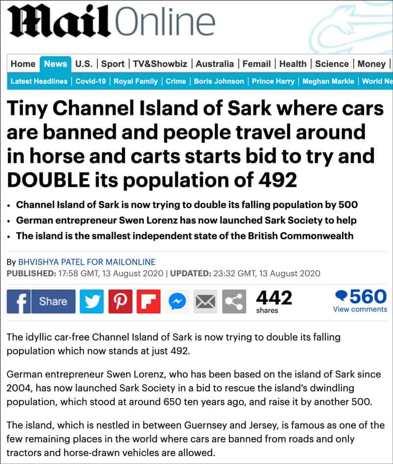 Daily Mail feature Sark Society